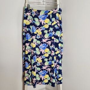 Talbots Skirt NWT womens 6 floral side zip 100% Rayon midi navy yellow pink